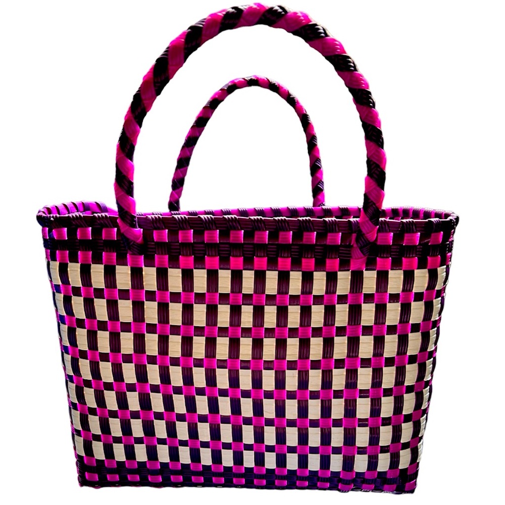 White & Purple - Handwoven Plastic Tote